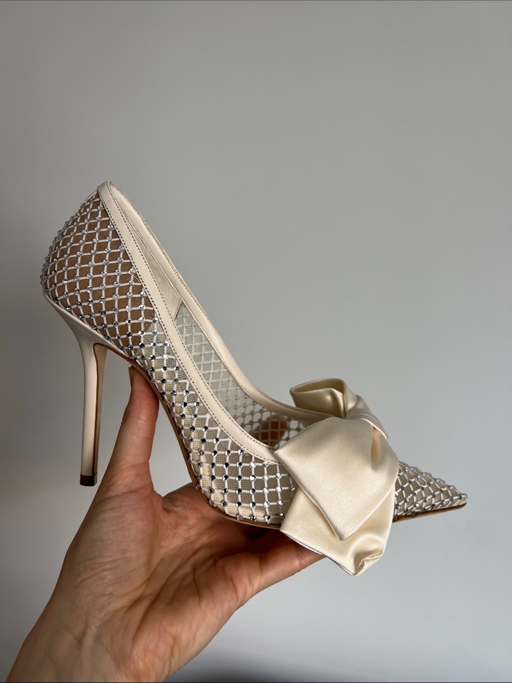 Jimmy Choo love 100 crystal embellished mesh satin bow pump pointed toe heel 38 - Picture 13 of 16